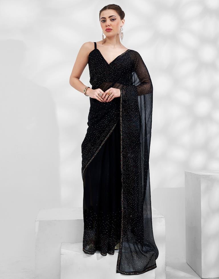 Black Chiffon Plain Saree