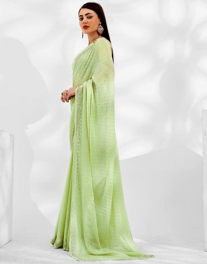 Light Green Chiffon Plain Saree