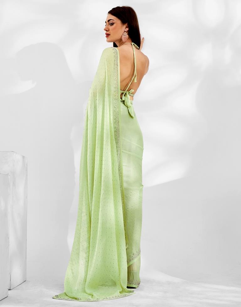 Light Green Chiffon Plain Saree