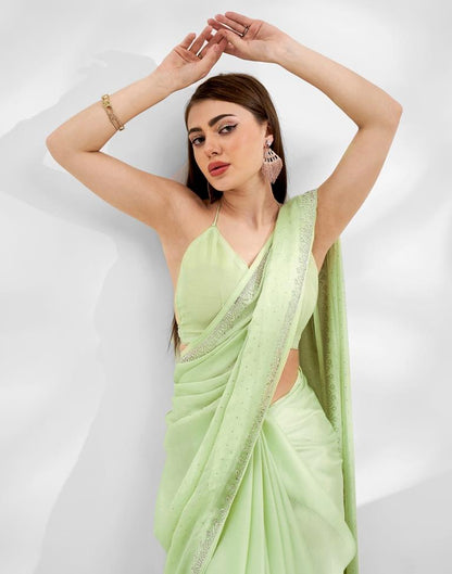 Light Green Chiffon Plain Saree