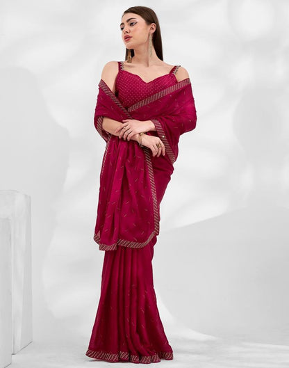Dark Red  Chiffon Plain Saree