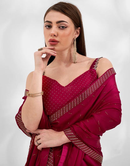 Dark Red  Chiffon Plain Saree