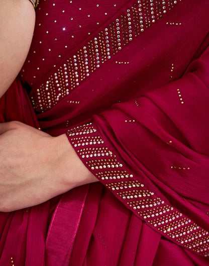 Dark Red  Chiffon Plain Saree