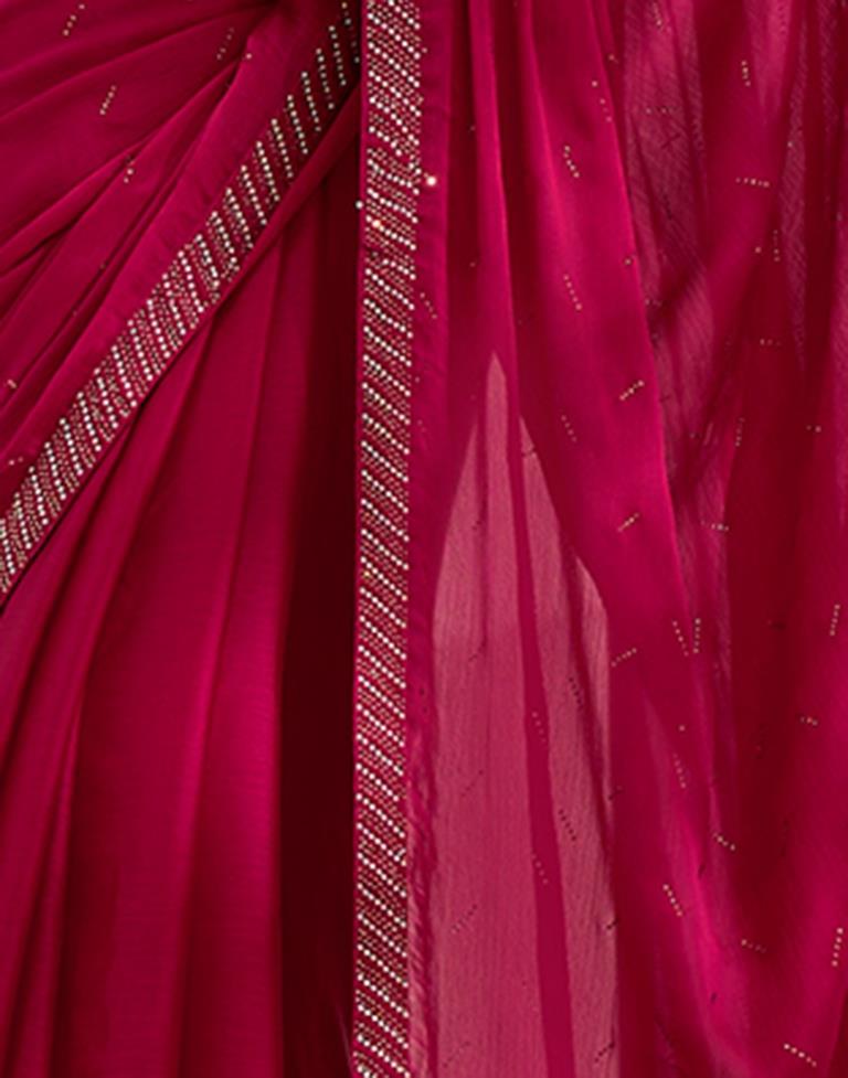 Dark Red  Chiffon Plain Saree