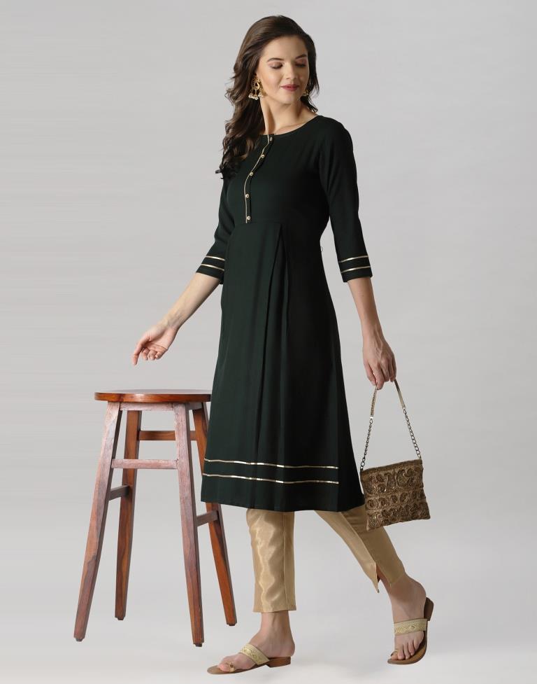 Bottal Green Dyed Diva Slub Kurti | Leemboodi