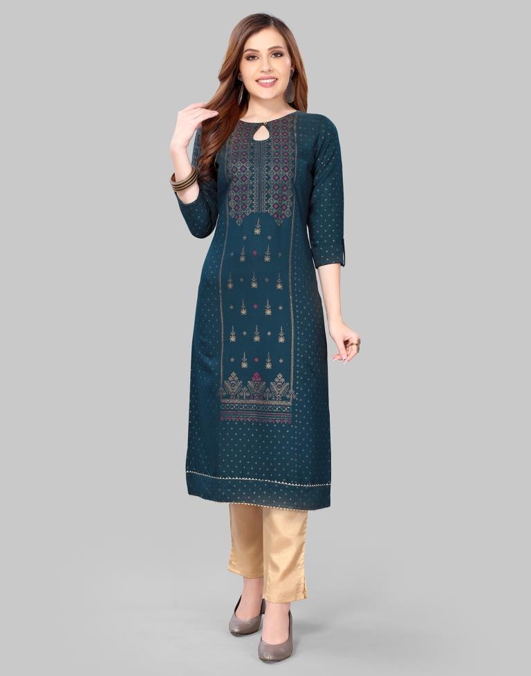 Navy Blue Printed Kurti | Leemboodi