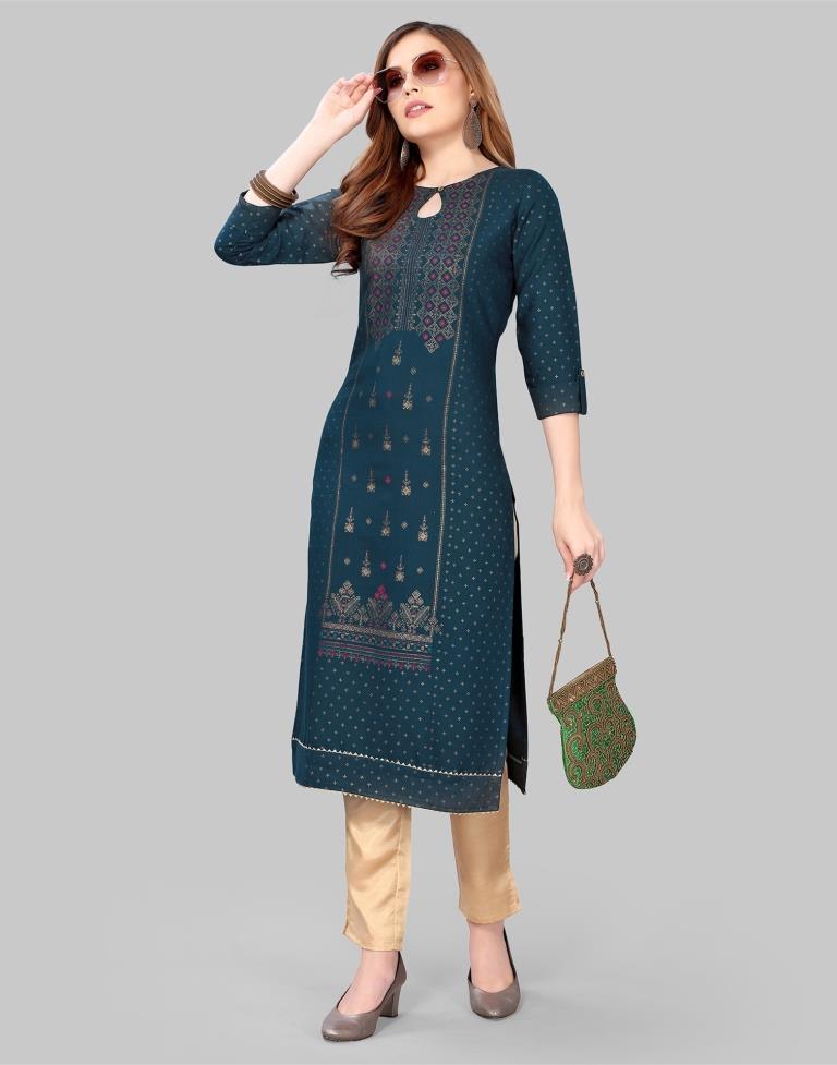 Navy Blue Printed Kurti | Leemboodi
