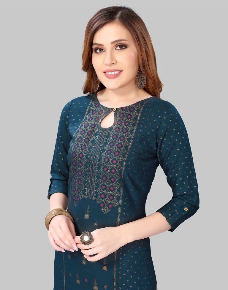 Navy Blue Printed Kurti | Leemboodi