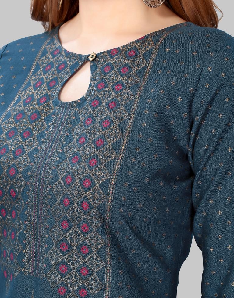 Navy Blue Printed Kurti | Leemboodi