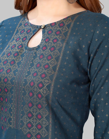 Navy Blue Printed Kurti | Leemboodi