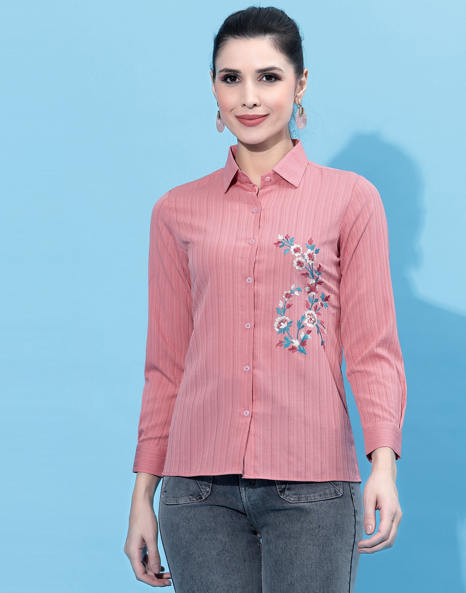 Pink Embroidered Shirt | Leemboodi