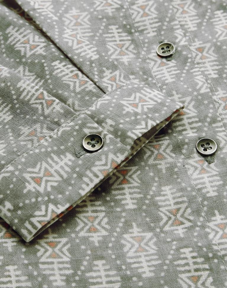 Grey Collared Printed Shirt | Leemboodi