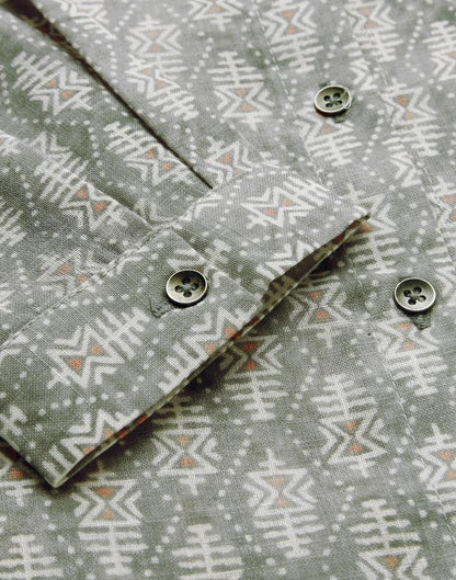 Grey Collared Printed Shirt | Leemboodi