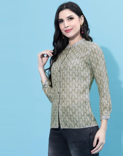 Grey Collared Printed Shirt | Leemboodi