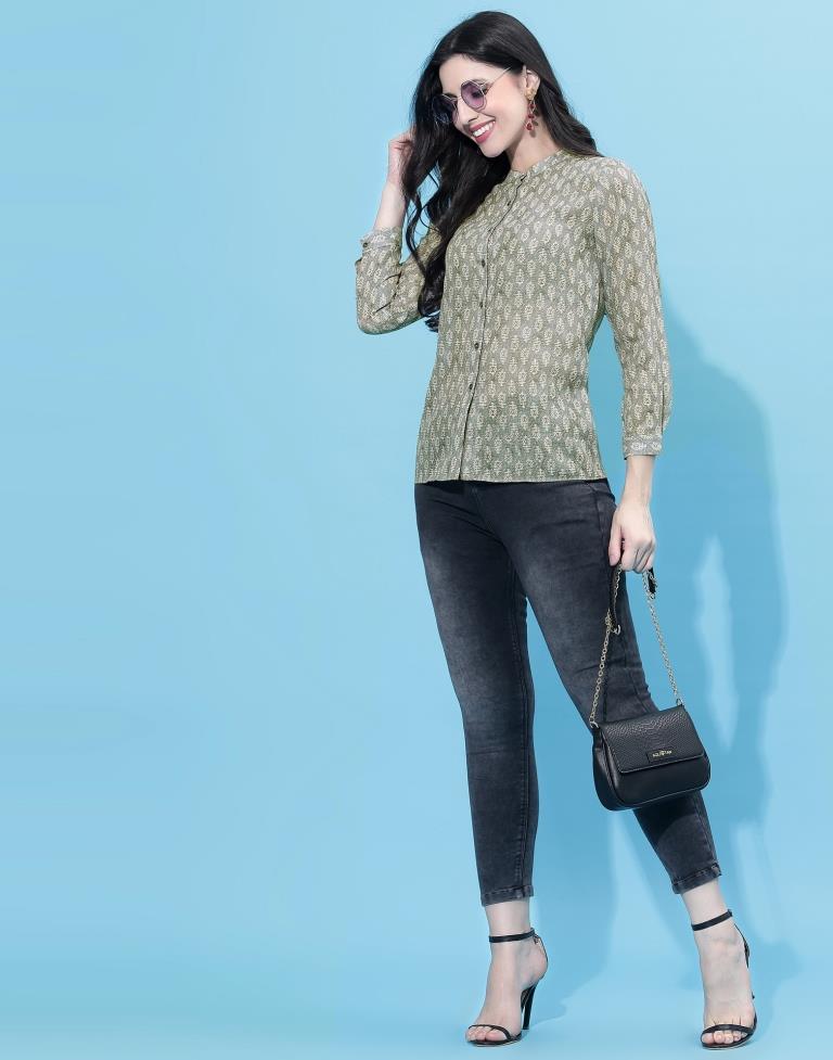 Grey Collared Printed Shirt | Leemboodi