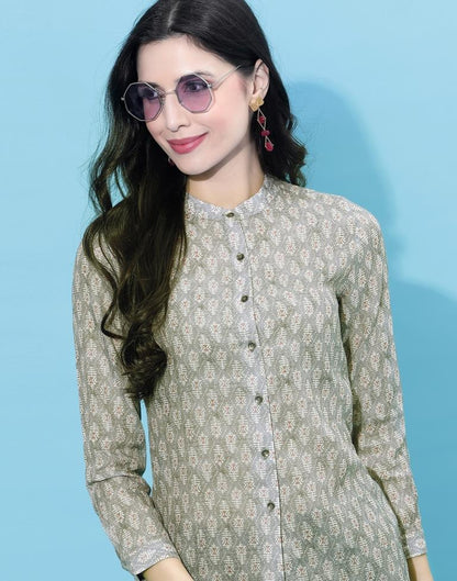 Grey Collared Printed Shirt | Leemboodi