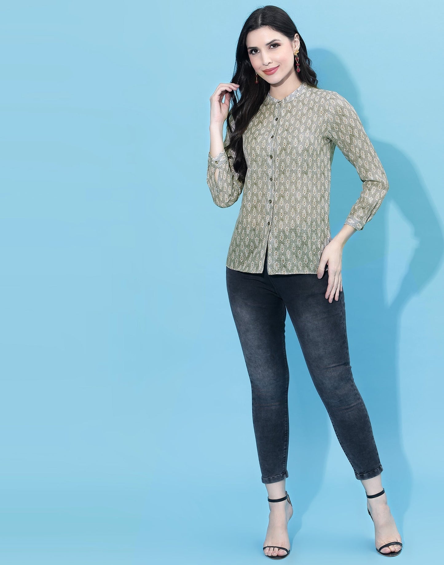 Grey Collared Printed Shirt | Leemboodi