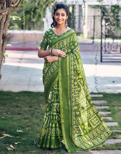 Mehandi Green Silk Printed Saree