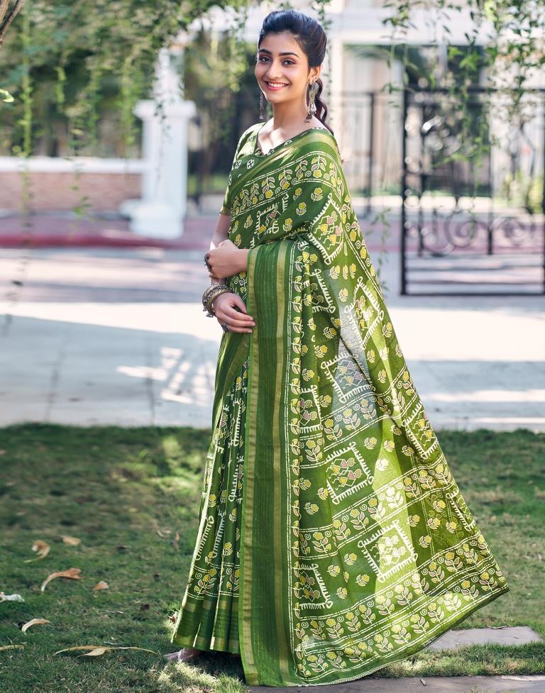 Mehandi Green Silk Printed Saree