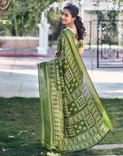 Mehandi Green Silk Printed Saree