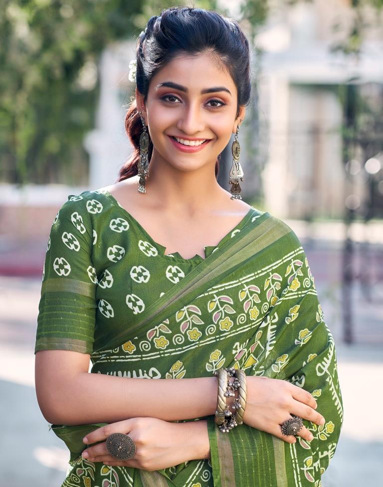 Mehandi Green Silk Printed Saree