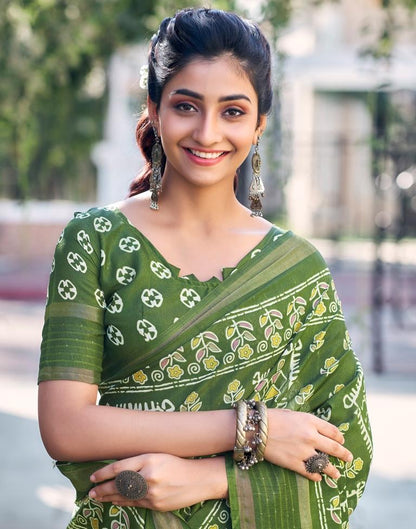 Mehandi Green Silk Printed Saree