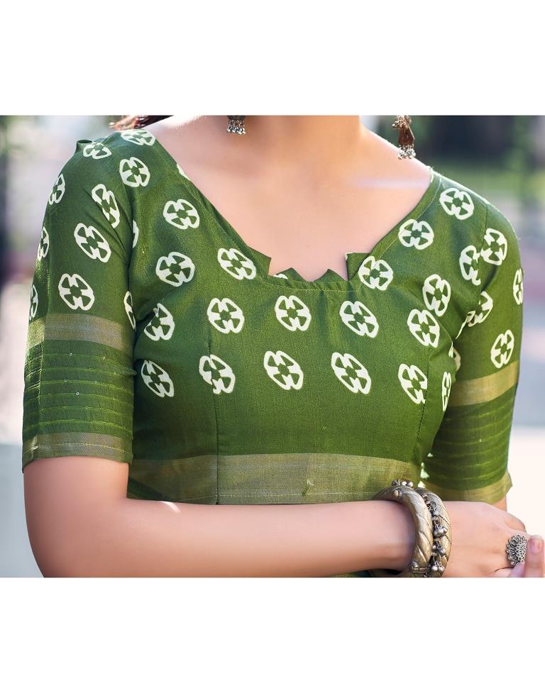 Mehandi Green Silk Printed Saree