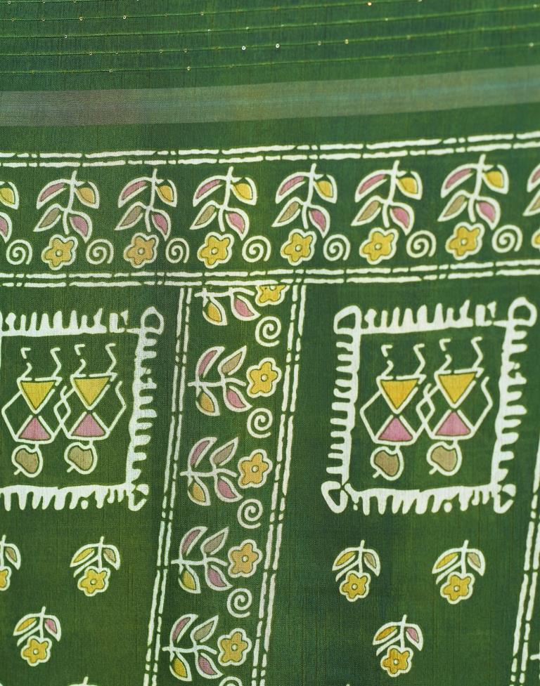 Mehandi Green Silk Printed Saree