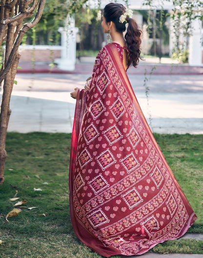 Wine Silk Printed Saree