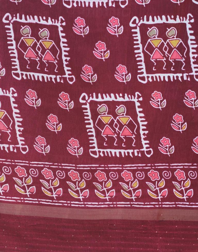 Wine Silk Printed Saree