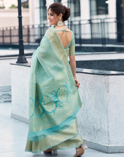 Blue Organza Woven Saree