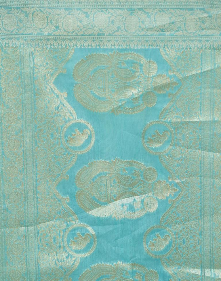 Blue Organza Woven Saree