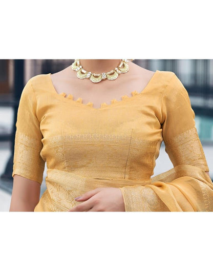 Pastel Yellow Organza Woven Saree