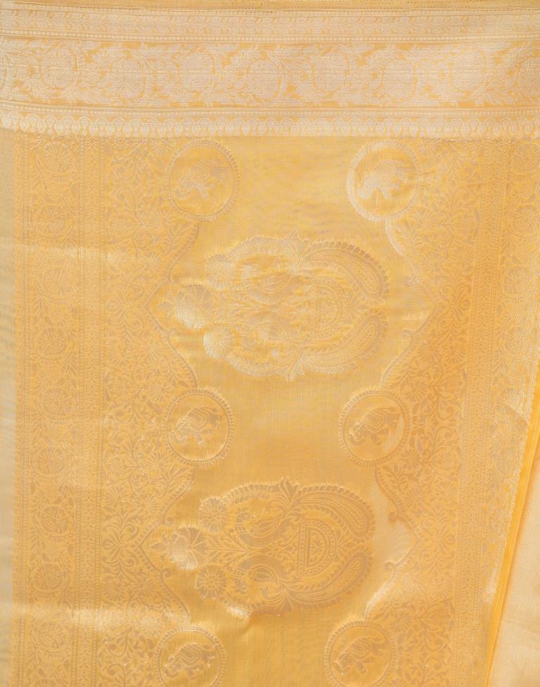 Pastel Yellow Organza Woven Saree