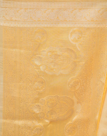 Pastel Yellow Organza Woven Saree