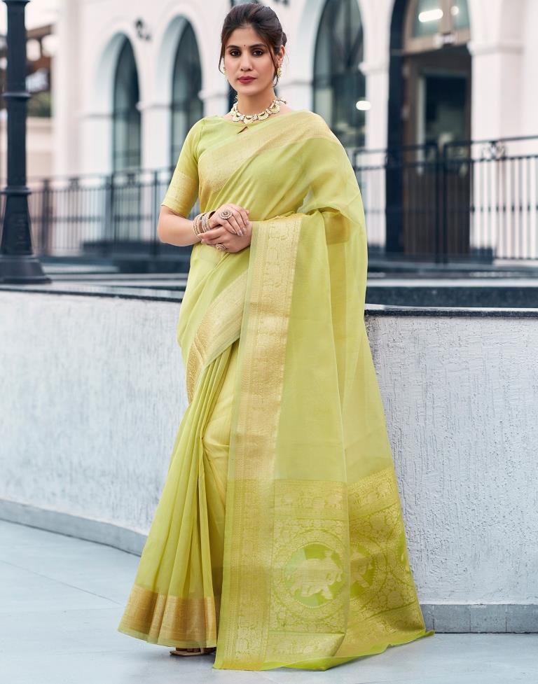 Pista Green Organza Woven Saree