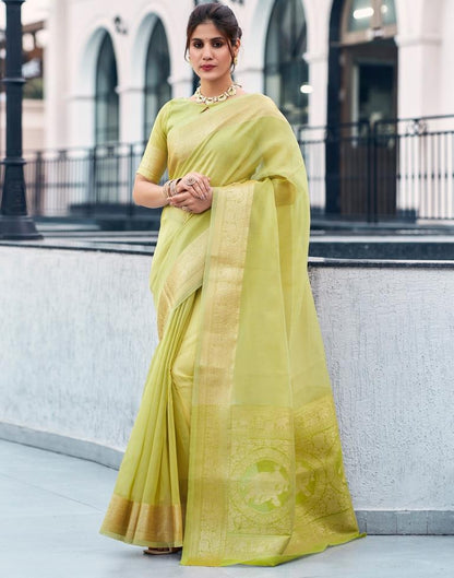 Pista Green Organza Woven Saree