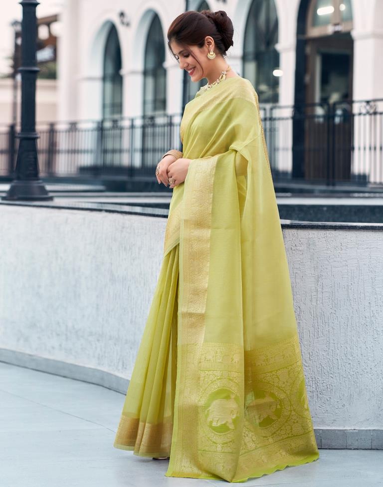 Pista Green Organza Woven Saree