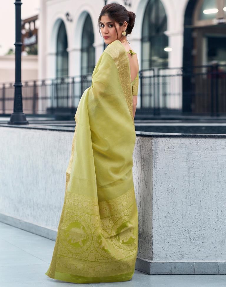 Pista Green Organza Woven Saree
