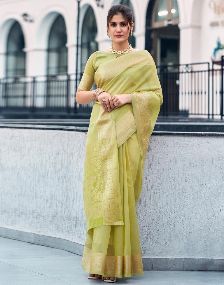 Pista Green Organza Woven Saree