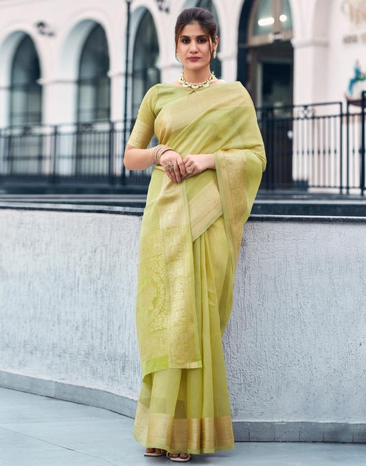 Pista Green Organza Woven Saree