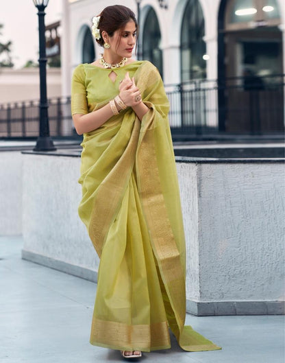 Pista Green Organza Woven Saree