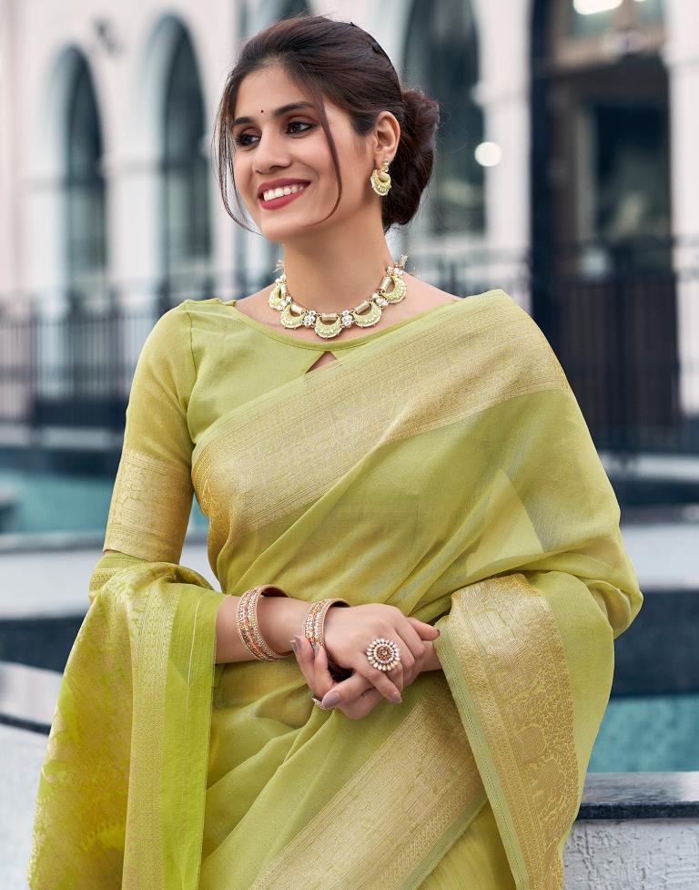 Pista Green Organza Woven Saree