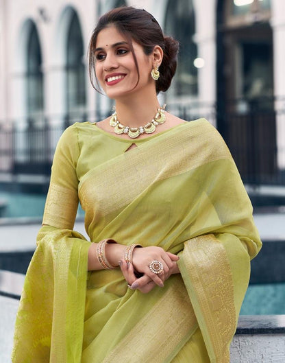 Pista Green Organza Woven Saree