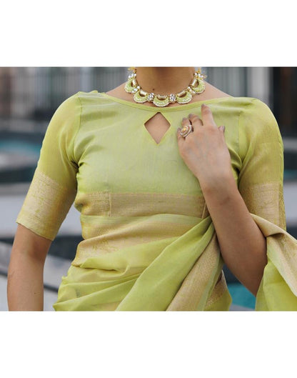 Pista Green Organza Woven Saree