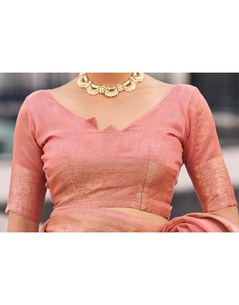 Rose Pink Organza Woven Saree