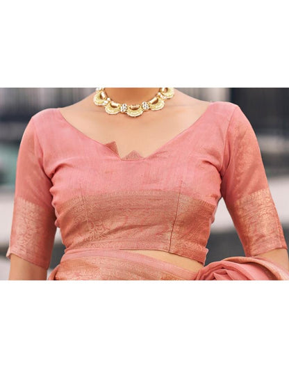 Rose Pink Organza Woven Saree