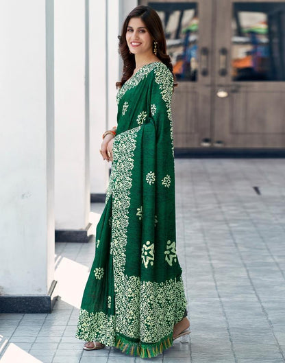 Bottle Green Silk Printed Saree