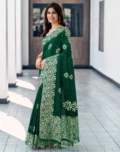 Bottle Green Silk Printed Saree