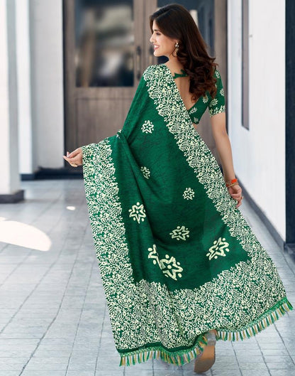 Bottle Green Silk Printed Saree